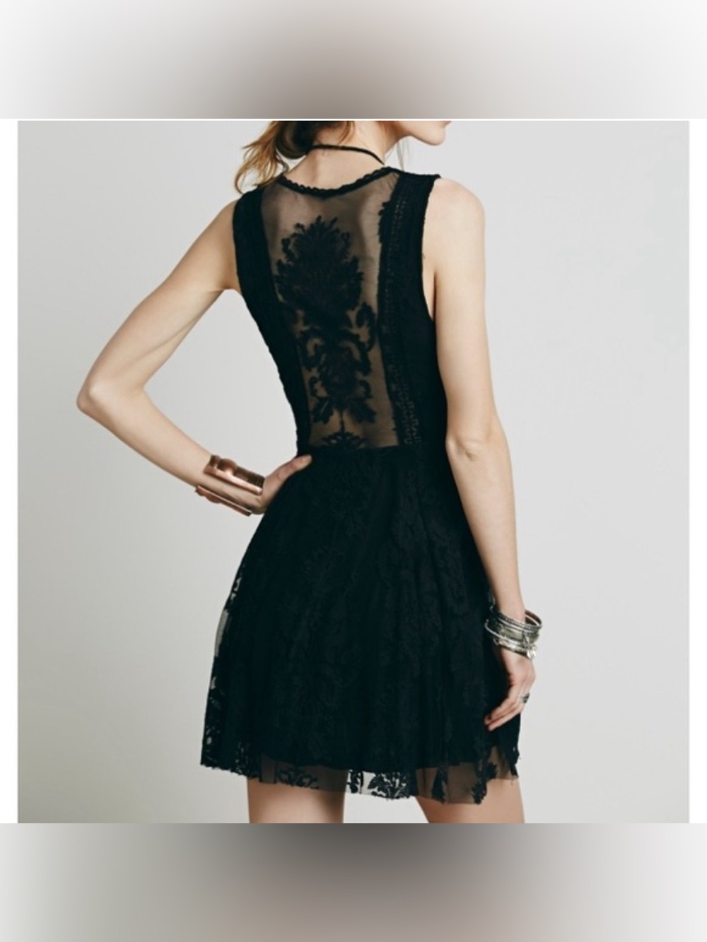 Free People Reign Over Me Boho Black Lace Mini Dress Size 4